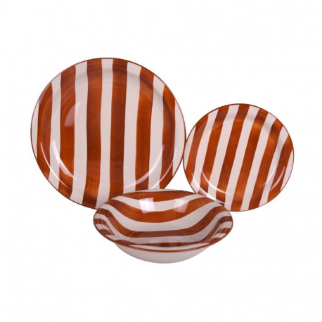 Lauanõud Home ESPRIT Kollane Sinine Punane Keraamika Triibud Vahemere 27,5 x 27,5 x 2,8 cm 18 Tükid,