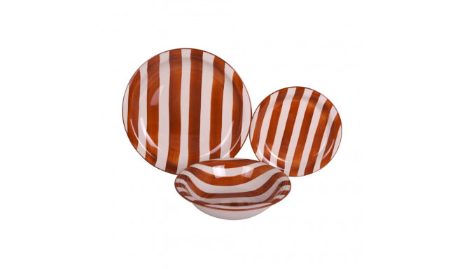 Lauanõud Home ESPRIT Kollane Sinine Punane Keraamika Triibud Vahemere 27,5 x 27,5 x 2,8 cm 18 Tükid,