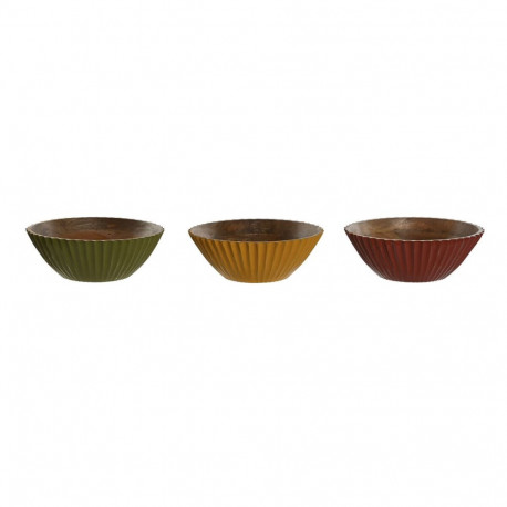 Salad Bowl Home ESPRIT Yellow Green Coral Mango wood 30 x 30 x 12 cm (3 Units)