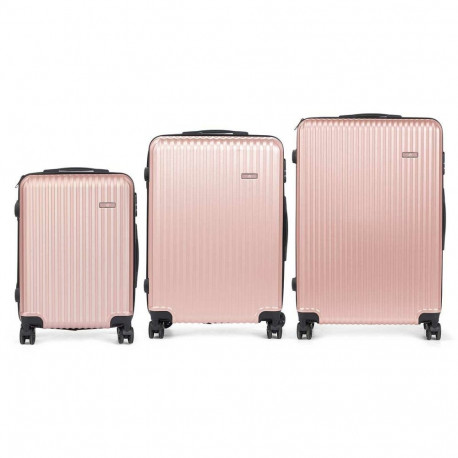 Set of suitcases HT-017R-3 HT-017R-3 Pink Stripes 3 Pieces