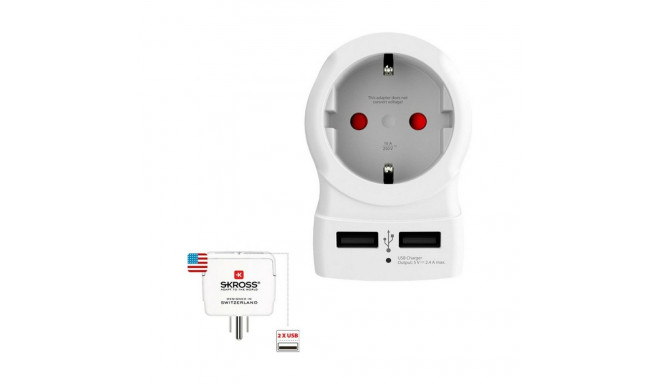 Vooluadapter Skross 1500281 USB x 2 Euroopa Ühendriigid