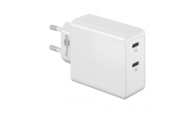 USB laadija 2 x USB-C PD, 36W, 100 - 240V, valge