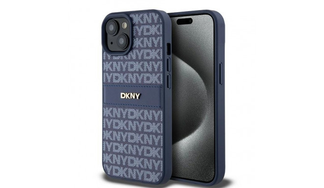 DKNY case for iPhone 15 6,1" DKHCP15SPRTHSLB blue HC PU repeat texture pattern w tonal stripe