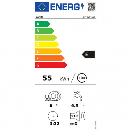 Candy lauanõudepesumasin CP 6E51LW 55cm 6 komplekti 5 programmi energiaklass E, valge