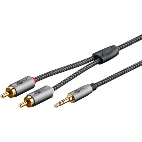 3.5 mm stereo plug > 2 x RCA plugs 2.0m, textile sheath