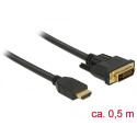 HDMI - DVI-D Dual Link kaabel 0.5m, kullatud 2560x1600@60Hz, (sign suund HDMI  DVI) töötab mõlemas