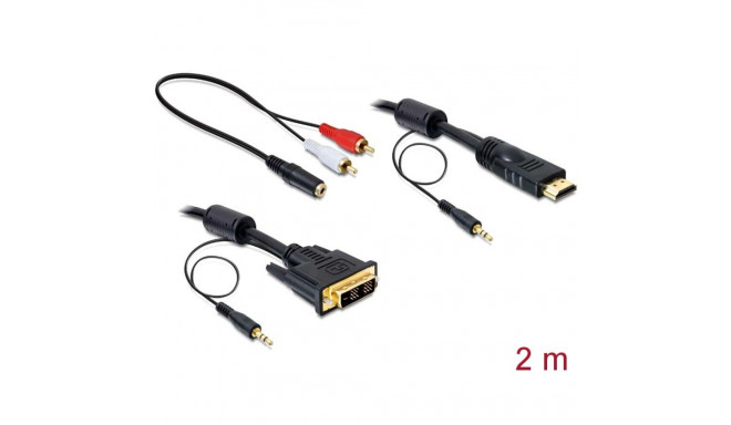 HDMI - DVI-D Dual Link kaabel + 3.5mm 2.0m, kullatud, ferriitidega