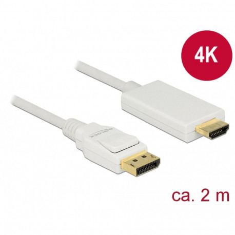 Delock Cable Displayport 1.2 male > High Speed HDMI-A male passive 4K 2 m white