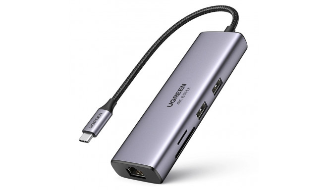 HUB 7in1 Ugreen CM512 USB-C / 2x USB-A 3.2 / HDMI 4K / SD TF reader / USB-C PD 100W / RJ45 - gray