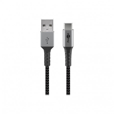 Goobay | USB-C to USB-A Textile Cable with Metal Plugs | 49296 | USB-C to USB-A