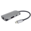 PremiumCord USB-C na HDMI + RJ45 + PD adapter, Aluminium Shell