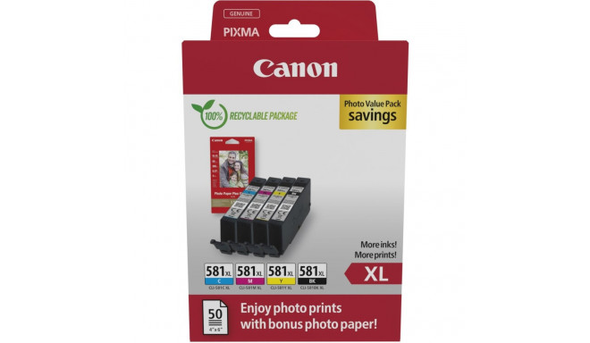 "Canon Tinte CLI-581XL 2052C004 4er Multipack (BKMCY) + Fotopapier"