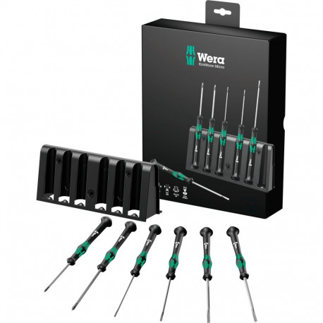 Wera 2035/6 B electronics screwdriver set + rack (black/green, 6 pieces, with Black Point tip)