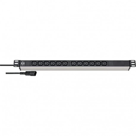 Alu-Line 19" Steckdosenleiste 12-fach C13 (schwarz/aluminium, 1HE, 2 Meter Kabel, Kaltgerätebuc