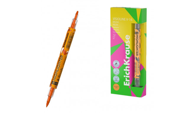 Tekstimarker kahe otsaga ERICH KRAUSE Visioline V-16 Brush Neon oranž