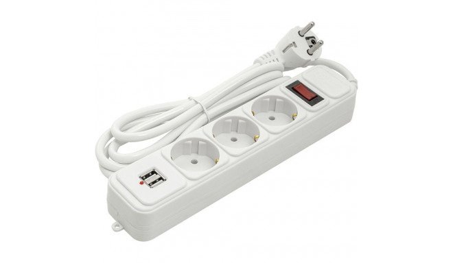 Extension cord 1.8m, 3 sockets + 2 USB, with switch