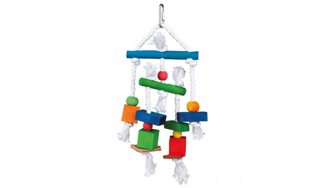 Toy for parrots wooden toy with leather and rope, 24 cm