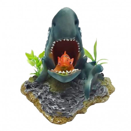 Aquarium decoration, aerated shark with Nemo 14,5x12,5x14cm