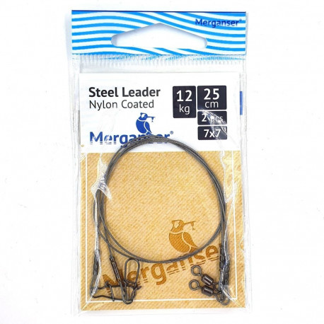 Steel leader, 7x7 nailon covered, 12 kg, 25 cm, 2 pcs, Merganser