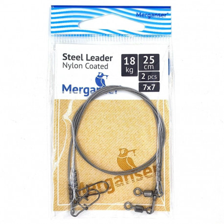 Steel leader, 7x7 nailon covered, 18 kg, 25 cm, 2 pcs, Merganser