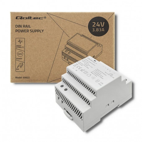 Qoltec Din Rail Power Supply | 92W | 24V | 3.83A | Grey