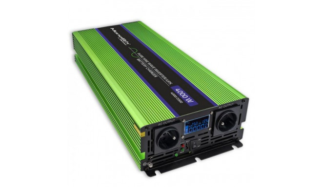 Qoltec Monolith pingemuundur aku laadimine UPS 2000W 4000W 12V 230V puhas siinus LCD must-roheline