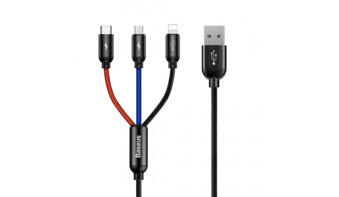 Baseus Three Primary Colors 3in1 USB-A - micro USB / Lightning / USB-C 3.5A cable 0.3 m - black