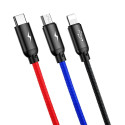 Baseus Three Primary Colors 3in1 USB-A - micro USB / Lightning / USB-C 3.5A cable 0.3 m - black