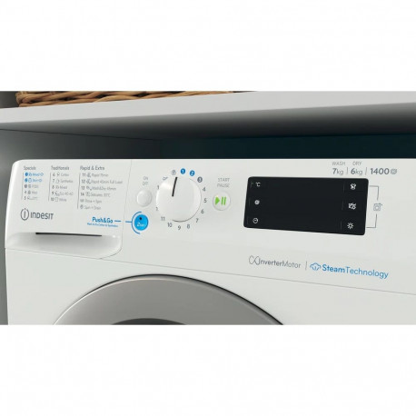 Indesit BDE 76435 WSV EE energiatõhususklass B/D eestlaetav pesumasin kuivatiga 7 kg 1351 p/min süga