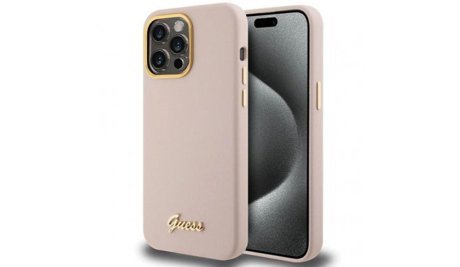 Guess Silicone Script Metal Logo & Frame case for iPhone 15 Pro Max - pink