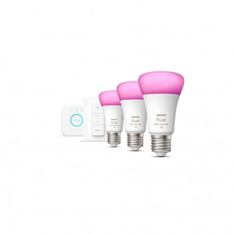 Philips Hue White ja värviline meeleolu stardikomplekt: 3 E27 nutipirni (1100) + hämarduslüliti