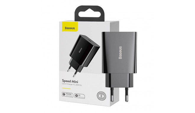 Baseus Speed Mini Quick Charger, USB-C, PD, 3A, 20W (black)