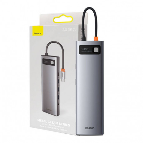 Hub 11in1 Baseus Metal Gleam Series, USB-C to 3x USB 3.0 + 2x HDMI + USB-C PD + Ethernet RJ45 + micr