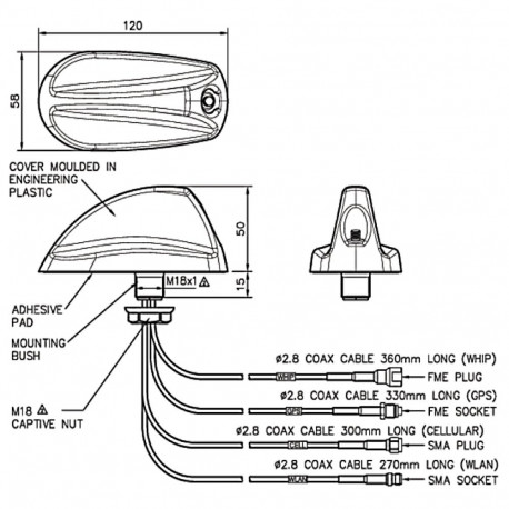 Panorama GPSB5G Sharkee - LTE, WiFi & GPS Sharkfin Antenni jalg