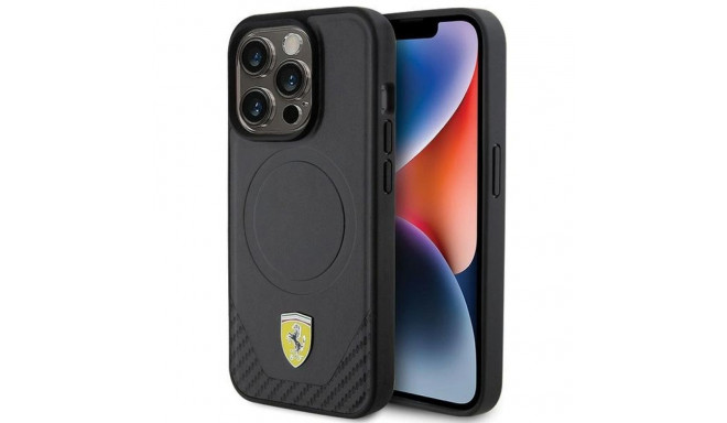 Ferrari Carbon Metal Logo MagSafe case for iPhone 15 Pro - black
