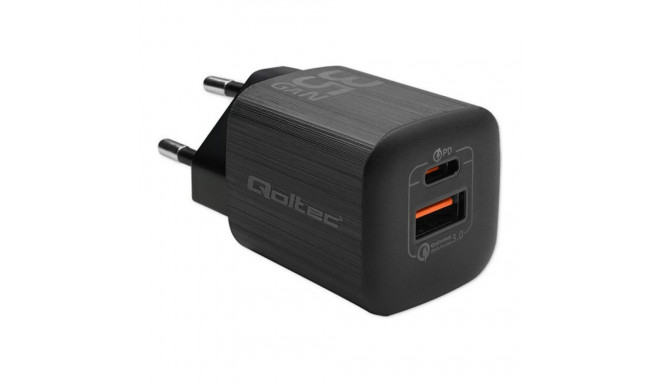 QOLTEC 50764 GaN ULTRA 35W laadija / 5-20V / 2.25 3A / 1 x USB tüüp C PD / 1x USB / Must