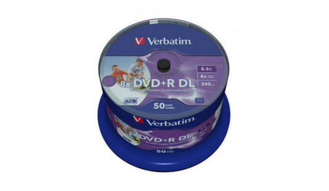 DVD+R Verbatim 8,5GB Double Layer 240min 8x, Cake 50 (50 tk tornis) Wide Printable