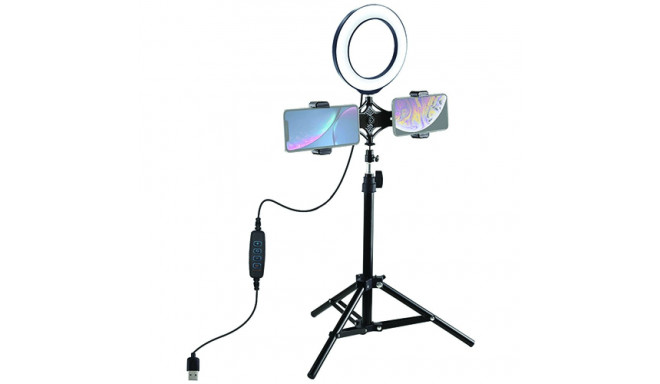 LED Ring Lamp 16cm With Desktop Tripod Mount Up to 70cm And Dual Phone Bracket, USB