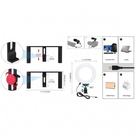 Blogging Smartphone Video Rig (LED Ring Light, Tripod Mount, Phone Holder, Mic)