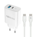 Forever TC-07 PD QC charger 1x USB-C 1x USB 30W white + USB-C - USB-C cable 60W