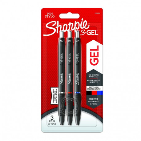 Pen "Sharpie S-GEL", blue/black/red, glitter, 3 pcs.