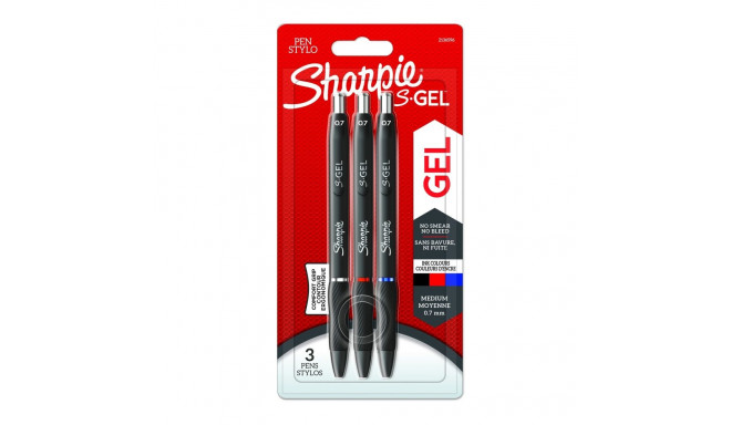 Pastapliiats "Sharpie S-GEL", sinine/must/punane, sädelev, 3 tk