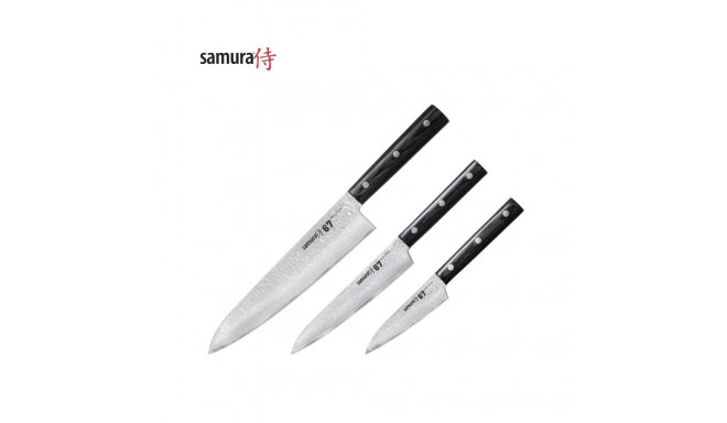 Samura DAMASCUS 67 Šefpavāra Nažu kompl. 3gab. Utility / Paring / Chef's no AUS 10 Damaskas tērauda 