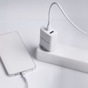 Forever TC-07 PD QC charger 1x USB-C 1x USB 30W white + USB-C - USB-C cable 60W