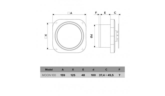 Bathroom fan Vlano MOON 100 (simple set) 100 mm