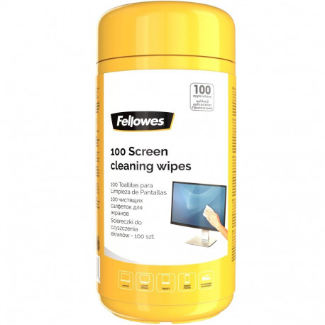 Screen cleaning cloths moistened FELLOWES 100 pcs in a jar