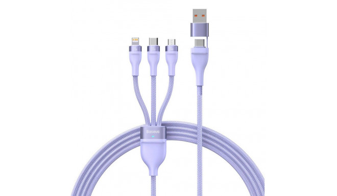 3in1 USB cable Baseus Flash Series 2, USB-C + micro USB + Lightning, 100W, 1.2m (purple)