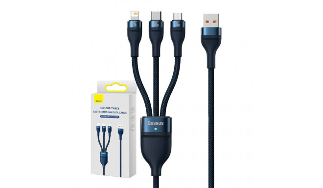 3in1 USB cable Baseus Flash Series, USB-C + micro USB + Lightning, 100W, 1.2m (blue)