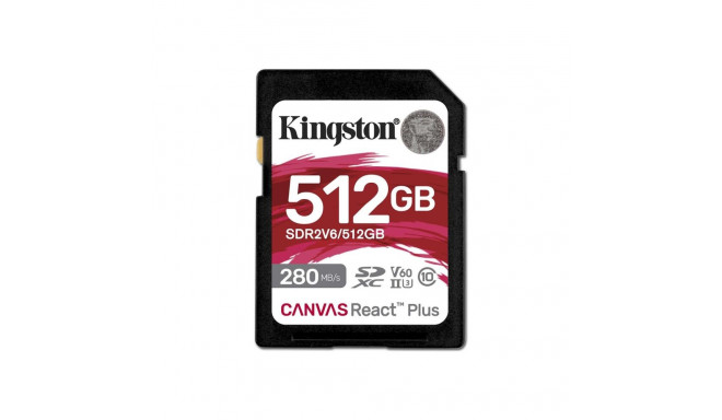 KINGSTON 512GB Canvas React Plus SDXC UHS-II 280R/150W U3 V60 täis-HD/4K jaoks