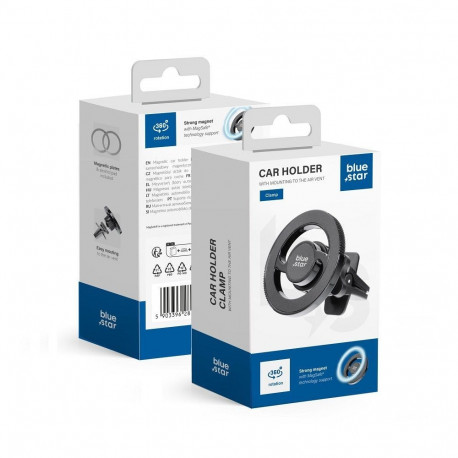 Magnetic car phone holder compatible with Magsafe Blue star CLAMP air vent black